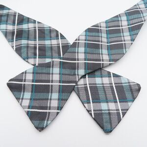 Nicole Miller Bow Tie Black Green White Plaid 2.25" Wide Self Tie Silk